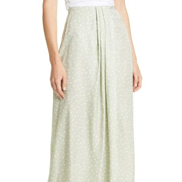 Vince Silk Stone Dot Midi Skirt Celery Size 0 - Picture 1 of 3